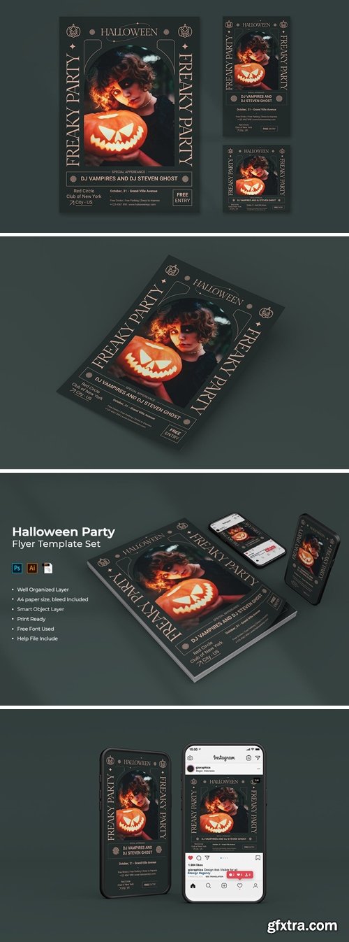 Halloween Party Flyer Template Set