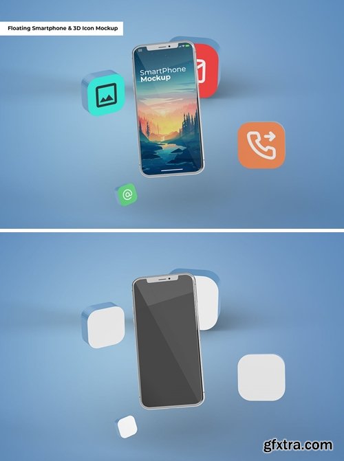 Floating Smartphone & 3D Icon Mockup