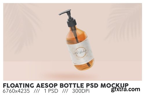 Floating Amber Aesop Bottle PSD Mockup