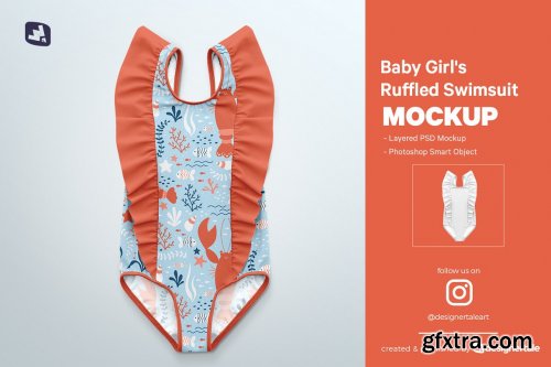 CreativeMarket - Baby Girl\'s Ruffled Swimsuit Mockup 4865131