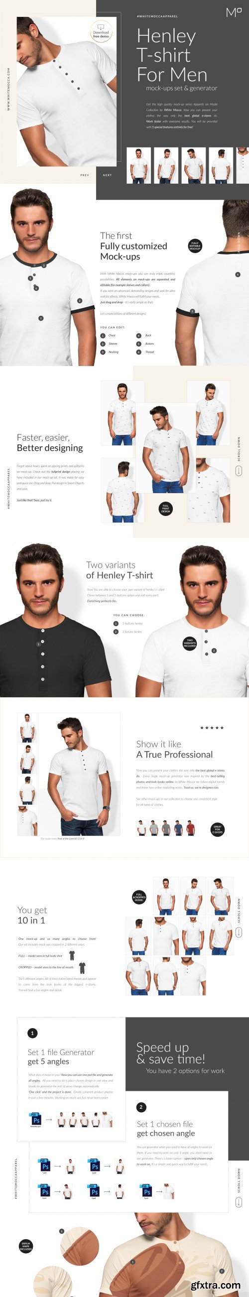 CreativeMarket - Men Henley T-shirt Mockups Free demo 6390082