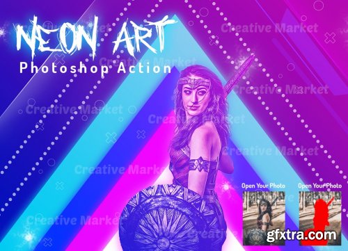 CreativeMarket - Neon Art Photoshop Action 6486009