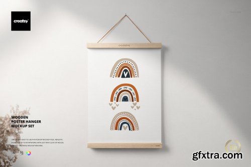CreativeMarket - Wooden Poster Hanger Mockup Set 6498818