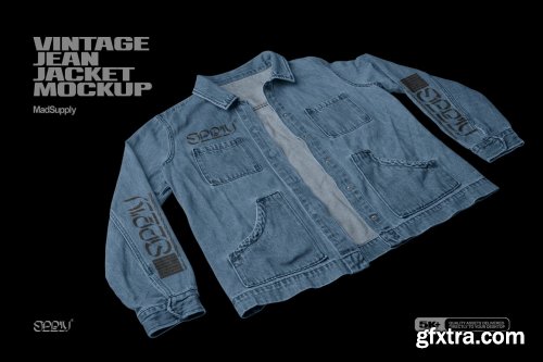 CreativeMarket - Vintage Jean Jacket Mockup 3Q View 5945333