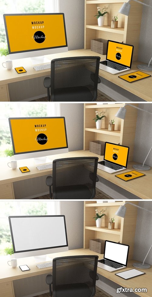 Home Office with Responsive Devices Mock Up