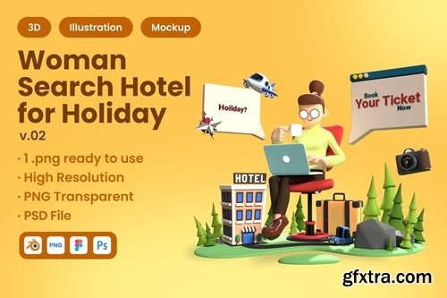 3D Woman Search Hotel for Holiday v.02