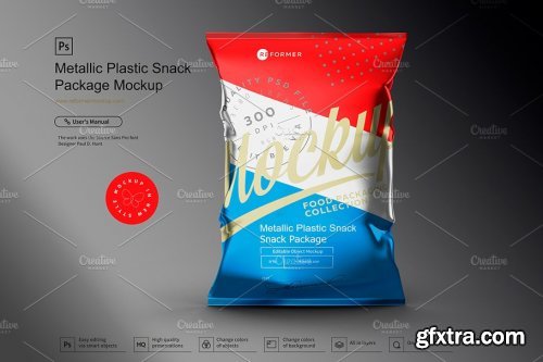 CreativeMarket - Metallic Snack Package Mockup 3668612