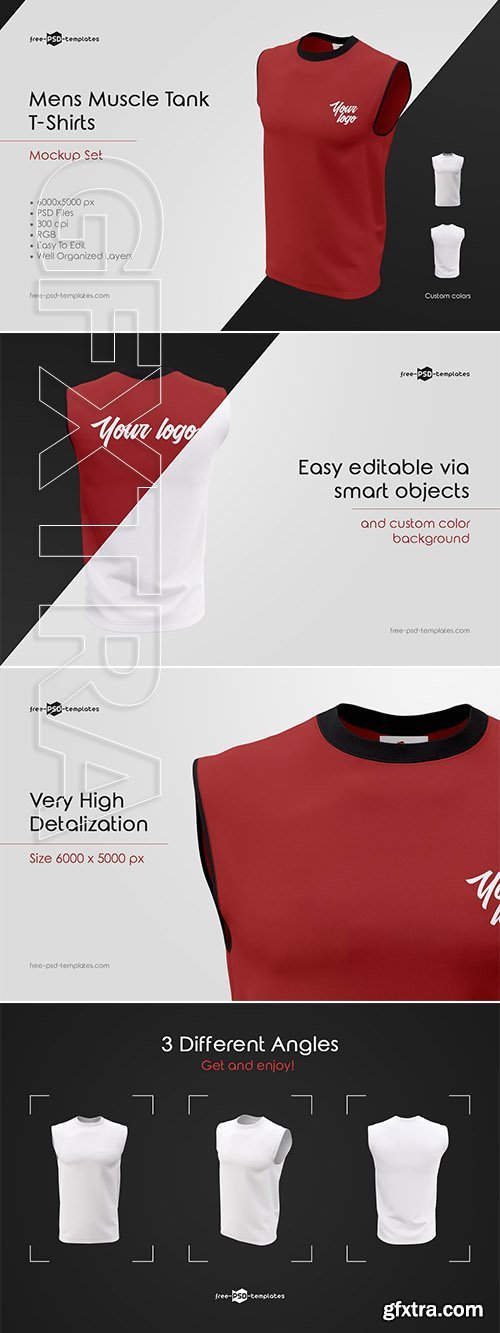 CreativeMarket - Mens Muscle Tank T-Shirts MockUp Set 3650192