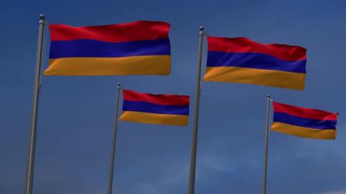 Videohive - Armenia Flags In The Blue Sky - 2K - 34115601