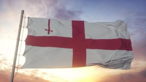Videohive - City of London flag, England, waving in the wind, sky and sun background - 34115880