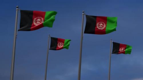 Videohive - Afghanistan Flags In The Blue Sky - 4K - 34119610