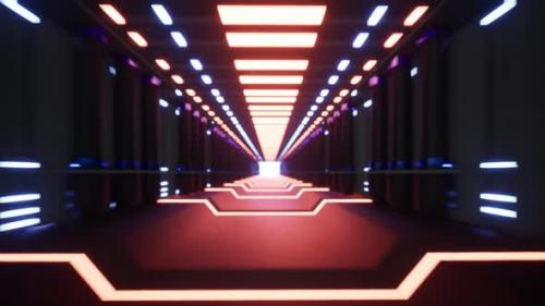 Videohive - Fly Inside A Futuristic Metal Corridor With Neon Colored Laser Lines 4 - 34134641