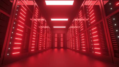 Videohive - Endangered, hacked Datacenter server room interior walkthrough animation, 3d render 4k - 34136850