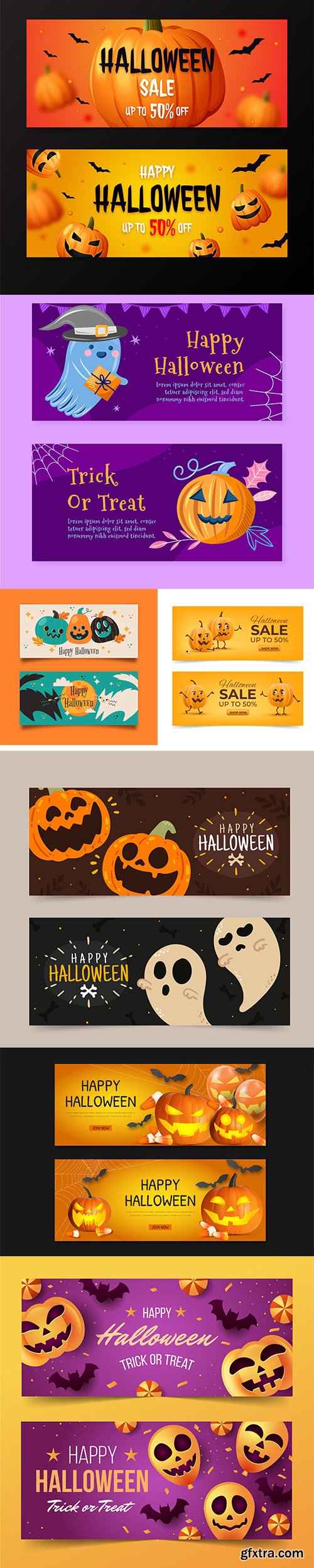 Realistic halloween horizontal sale banners set