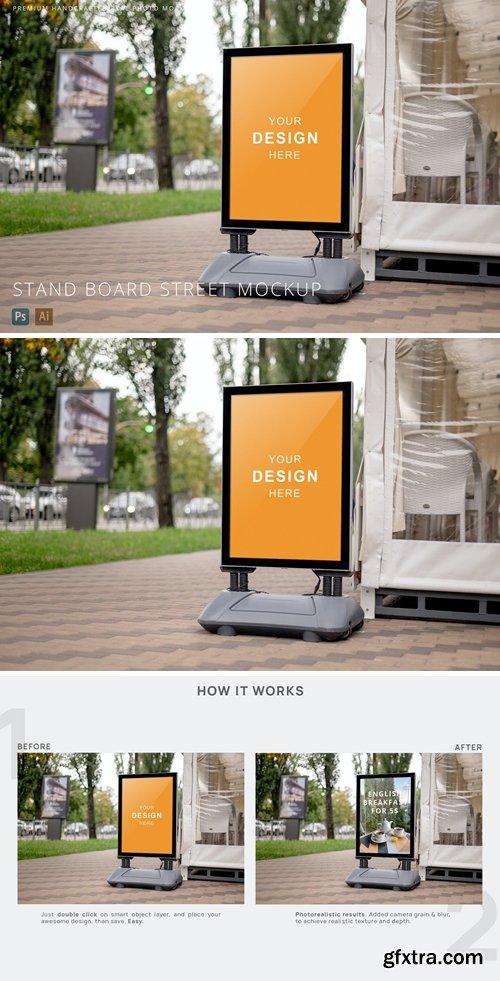 Modern Stand Board & A-Stand on Street Mockup