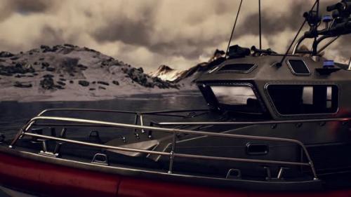 Videohive - Resque Boat in Cold Northern Sea - 34136737