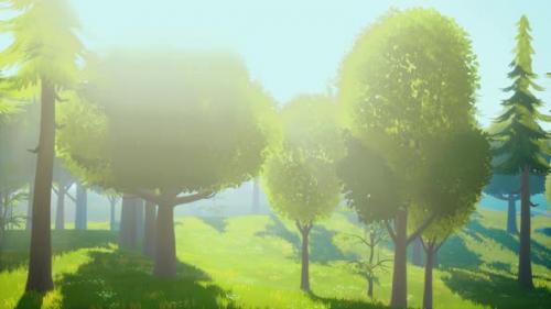 Videohive - Cartoon Green Forest Landscape with Trees and Flowers - 34136936
