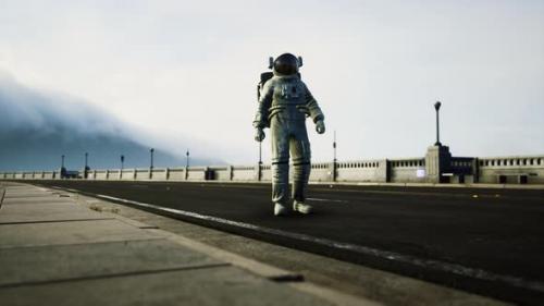 Videohive - Astronaut in Space Suit on the Road Bridge - 34137009