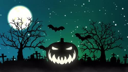 Videohive - Halloween Night Background. Pumpkin and flying Bats Halloween Night festival - 34145609