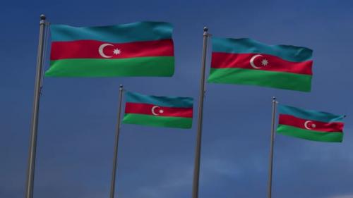 Videohive - Azerbaijan Flags In The Blue Sky - 2K - 34156187