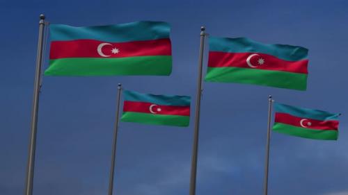 Videohive - Azerbaijan Flags In The Blue Sky - 4K - 34156188