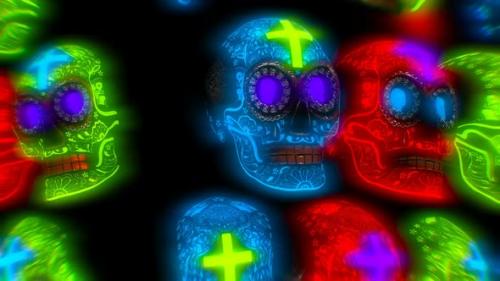 Videohive - Glowing neon Halloween skulls - 34119980