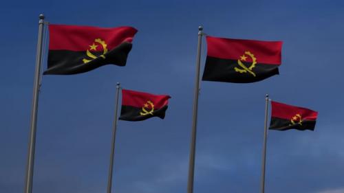 Videohive - Angola Flags In The Blue Sky - 4K - 34130591