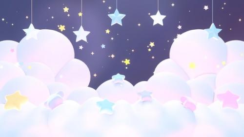 Videohive - Pastel Clouds And Hanging Stars Night Sky - 34231065