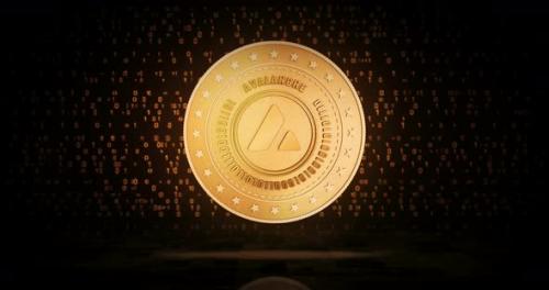 Videohive - Avalanche AVAX cryptocurrency golden coin loop on digital background - 34215412