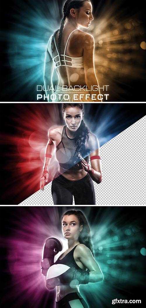 Dual Backlight Photo Effect Mockup with Two Glowing Color 442990448
