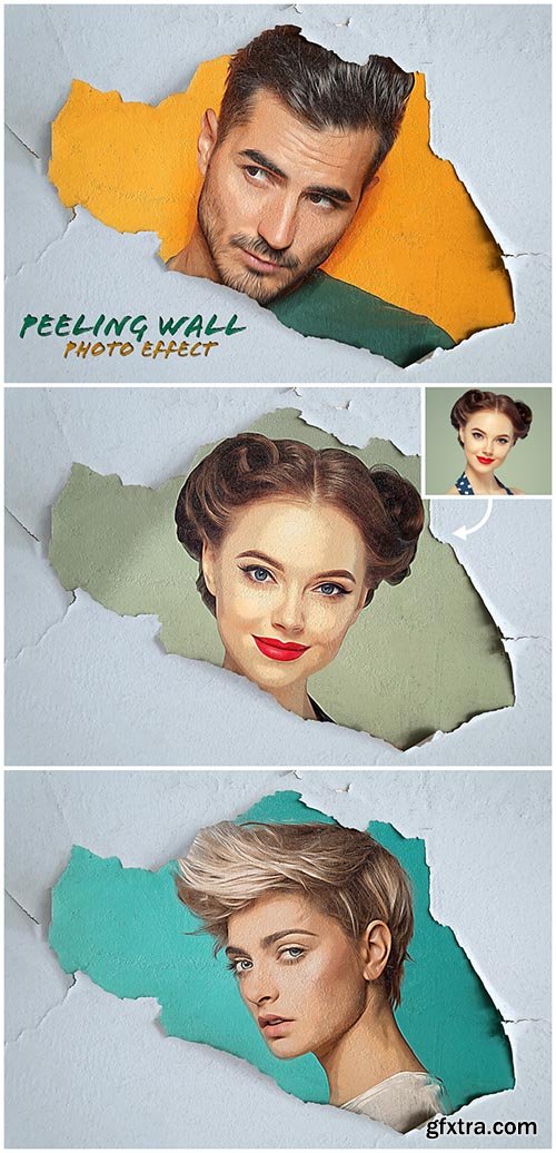 Peeling Paint Photo Effect on Wall Mockup 462310760