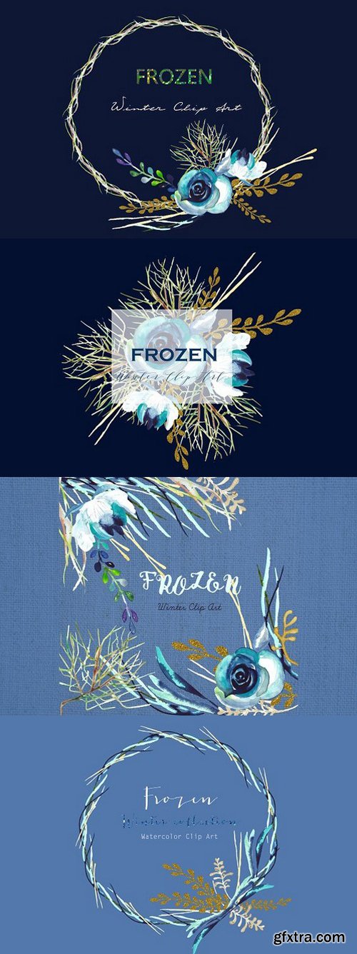 Frozen watercolor Clipart. Winter