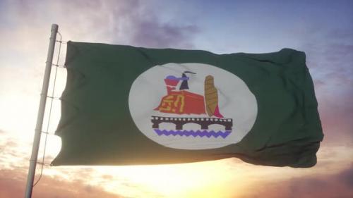 Videohive - Beni Suef Flag Egypt Waving in the Wind Sky and Sun Background - 34446638