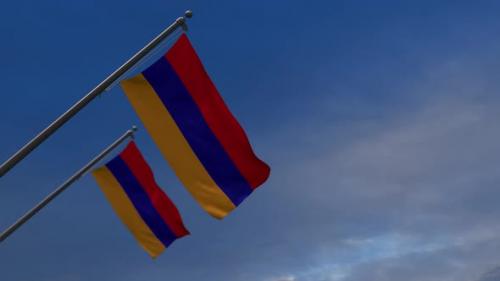 Videohive - Armenia Flags In The Blue Sky - 2K - 34343150