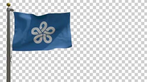 Videohive - Fukuoka Prefecture Flag (Japan) on Flagpole with Alpha Channel - 4K - 34343312