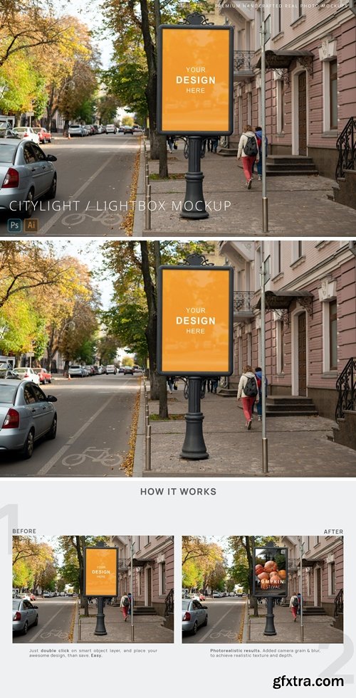 Citylight / Lightbox Poster Autumn Street Mockup