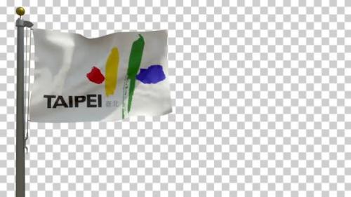 Videohive - Taipei City Flag (Taiwan) on Flagpole with Alpha Channel - 4K - 34341148