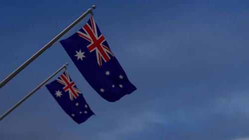 Videohive - Australia Flags In The Blue Sky - 4K - 34343155