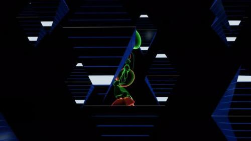 Videohive - Dancing Green Robot on a Sparkling Pyramid - 34449975