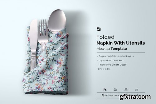 CreativeMarket - Folded Napkin With Utensils Mockup 6195343