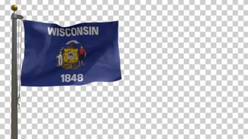 Videohive - Wisconsin State Flag (USA) on Flagpole with Alpha Channel - 4K - 34508328