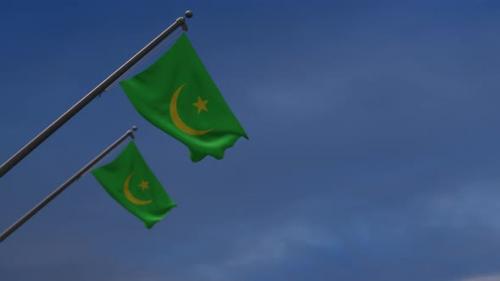 Videohive - Mauritania Flags In The Blue Sky - 4K - 34519772