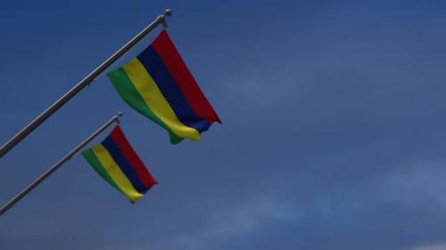 Videohive - Mauritius Flags In The Blue Sky - 2K - 34519775