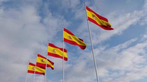 Videohive - Waving Flags Of The spain blue sky - 34521505