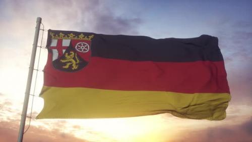 Videohive - RhinelandPalatinate Flag Germany Waving in the Wind Sky and Sun Background - 34524897