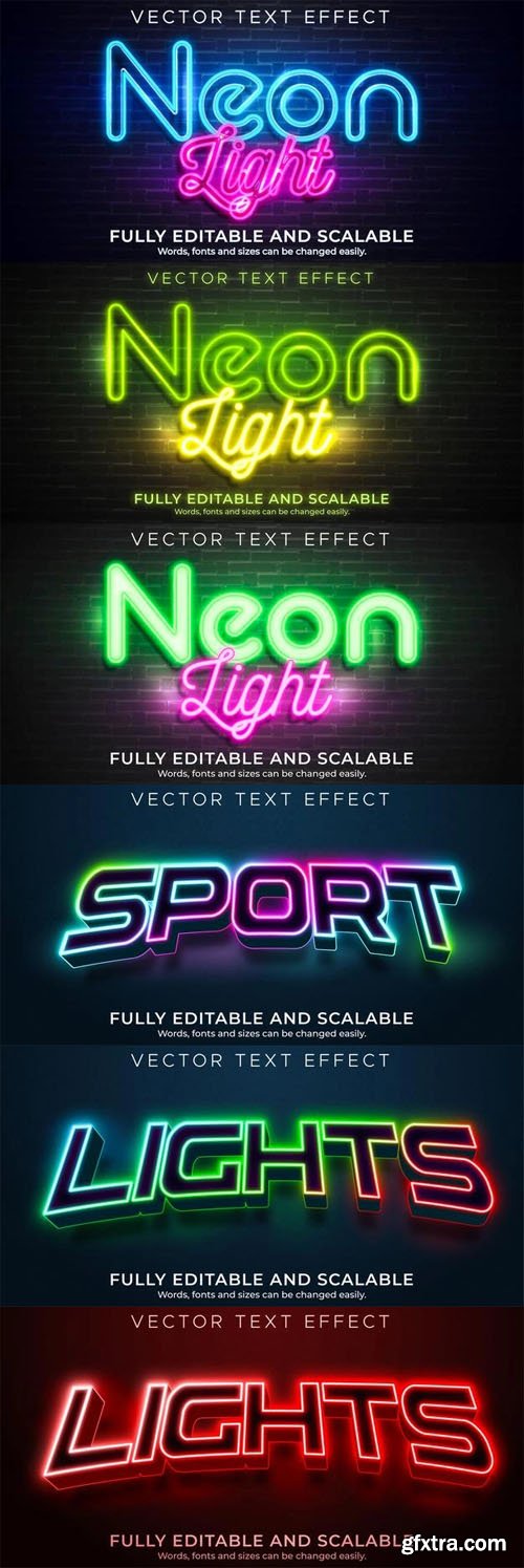 Creative Neon Light Text Effect with Glowing Vector Styles