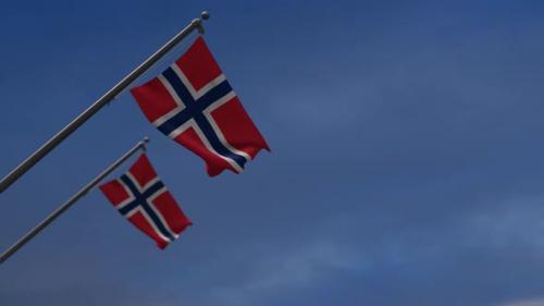 Videohive - Norway Flags In The Blue Sky - 2K - 34538377