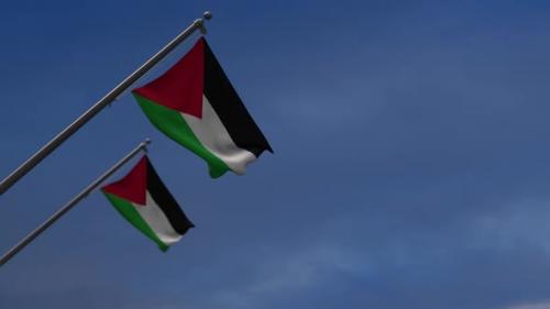 Videohive - Palestine Flags In The Blue Sky - 2K - 34538382