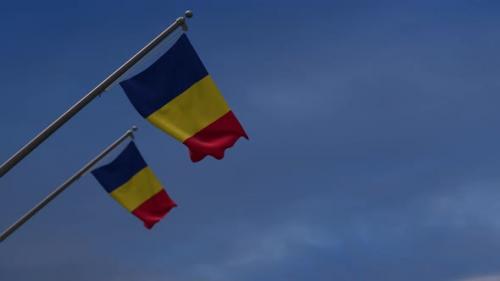 Videohive - Romania Flags In The Blue Sky - 4K - 34546672