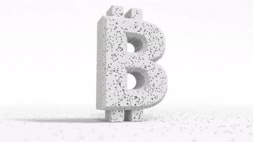 Videohive - Damaged Bitcoin Sign Made of White Blocks - 34547492